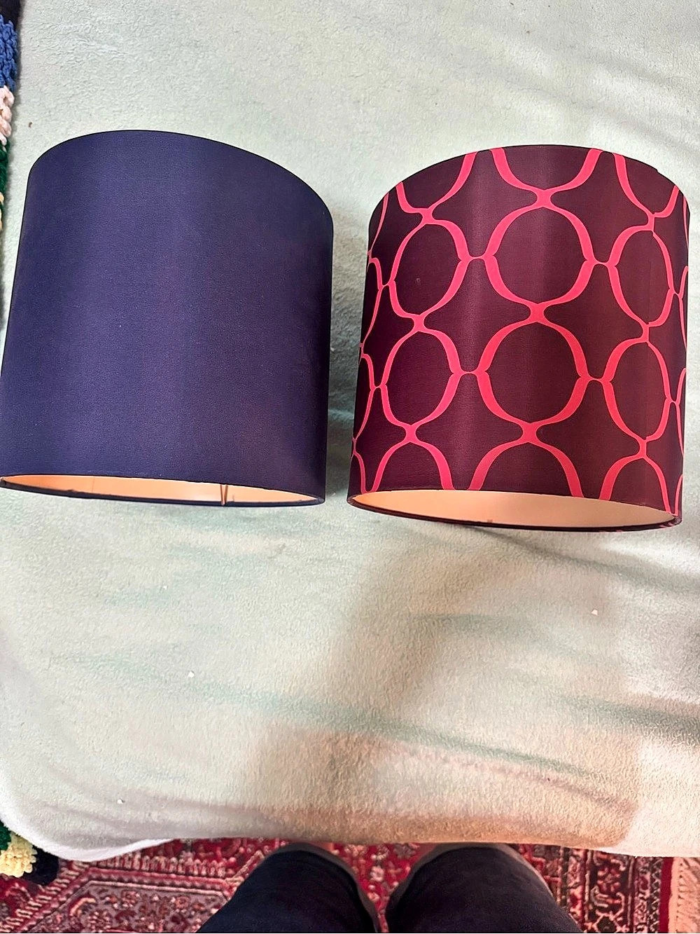 Pair of Geometric Lampshades in Purple & Pink